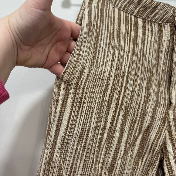 Free People Pants 2 Tan White Striped Cotton Loose Relaxed Gauzy‎ Pull On NWT - Picture 3 of 10